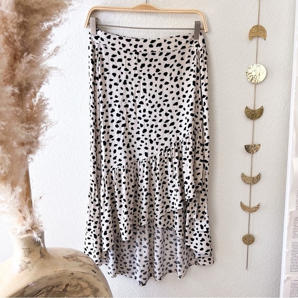 AQUA Spotted Ruffled Wrap Midi Skirt - Picture 12 of 15